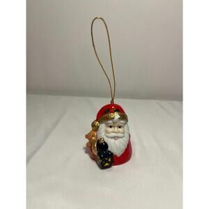 Vintage Santa Bell Christmas Ornament Hand Painted Ceramic